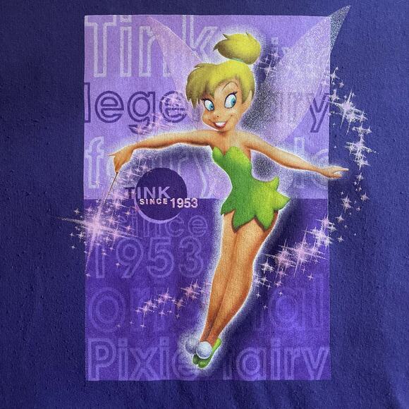 Vintage Disney Store Tinkerbell Pixie Fairy Peter Pan Purple Crewneck Sweatshirt - Picture 2 of 7